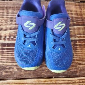 Nike Kids Blue and Purple Velcro Athletic Sneakers with Lime Accents